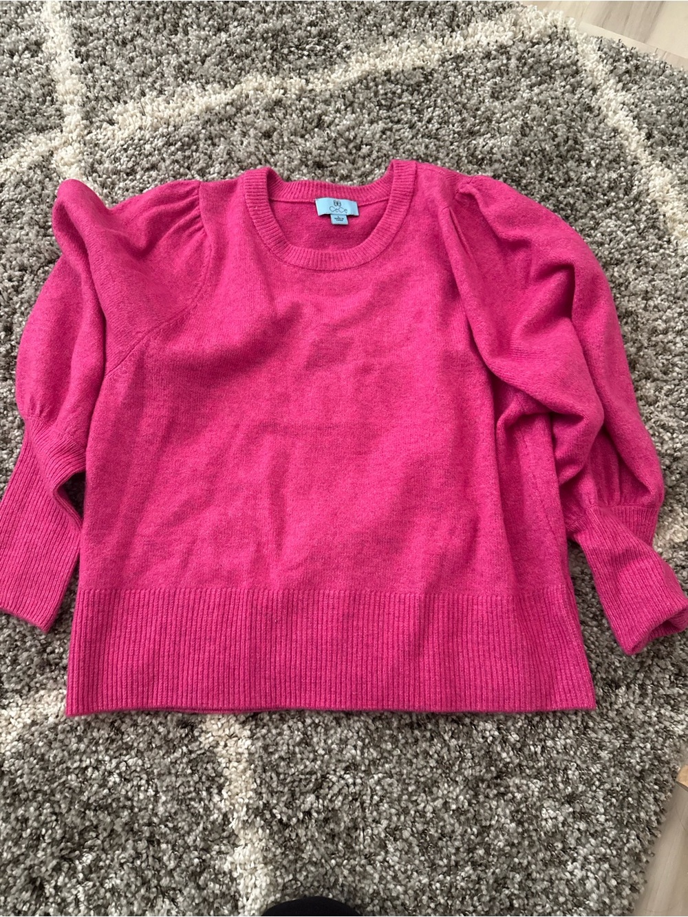 CeCe Hot Pink Puff-Sleeve Crewneck Sweater